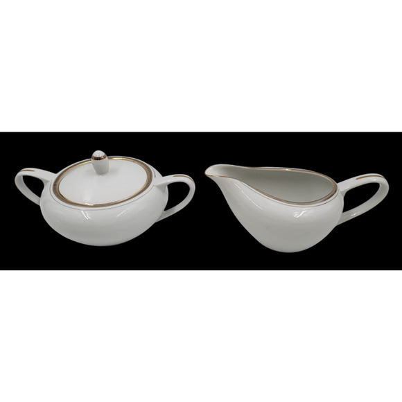 Royalton Fine China Creamer & Sugar Bowl Set Gold Trim Translucent Porcelain - Picture 3 of 16